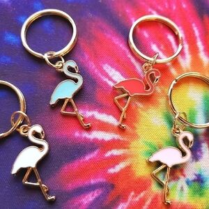 NEW Set of 4 Small Hot Pink Light Pink Light blue White Flamingo Keychains